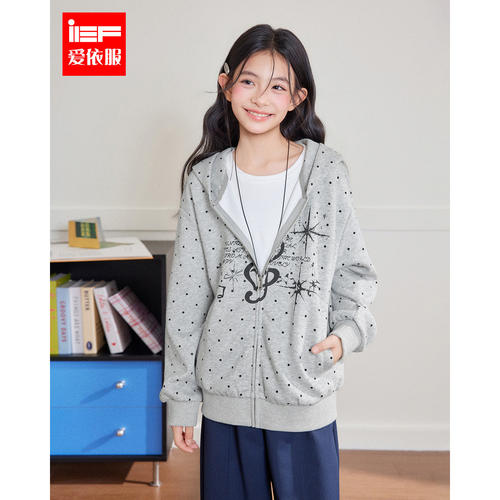 MINIIEF【爱依服童装】2026秋季新款韩系波点女童连帽卫衣外套