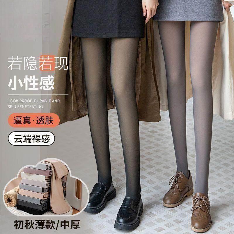 一体加绒黑丝袜女秋冬加厚保暖光腿假透肉裤袜16