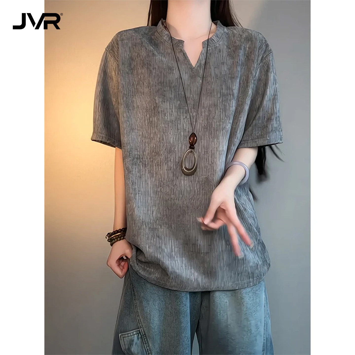 扎染肌理感休闲V领冰丝短袖t恤男女夏季宽松亲肤舒适凉感半袖体恤