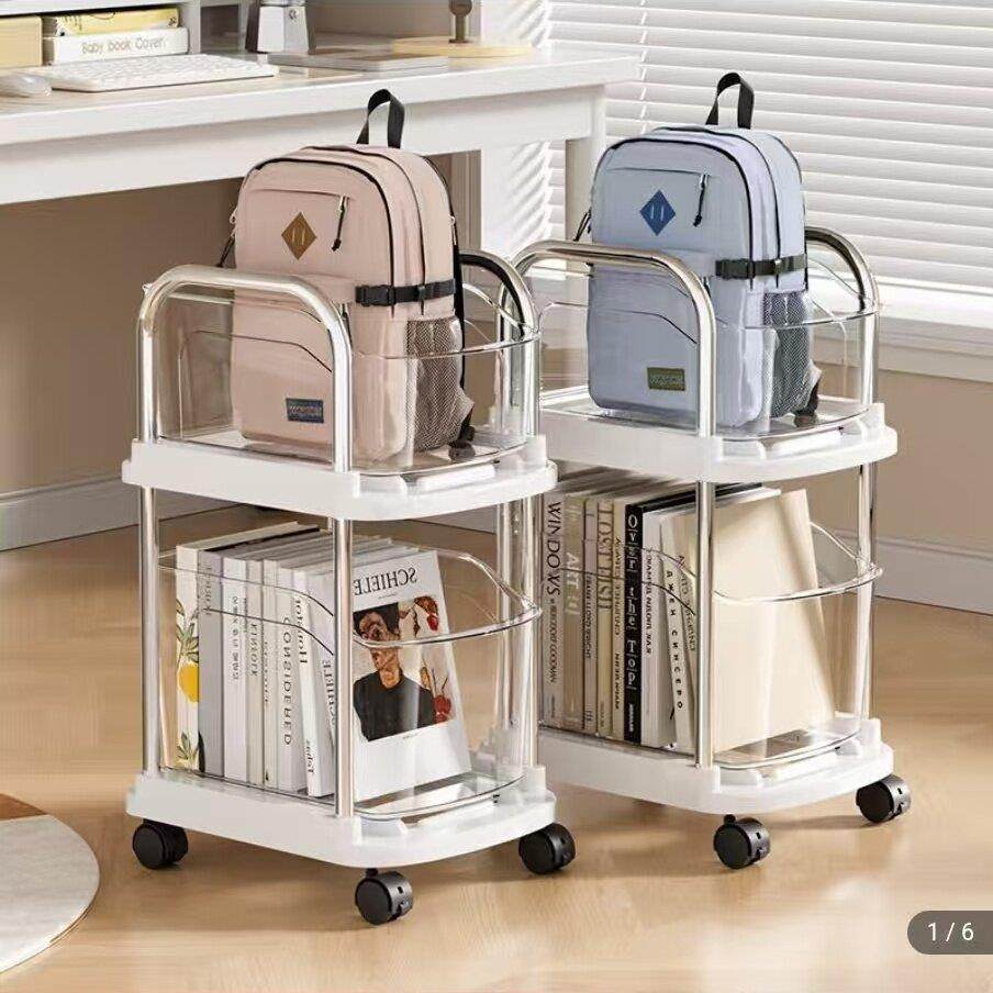 多功能带滑轮书包置物架霖购商行可移动小推车书本收纳架多层柜子