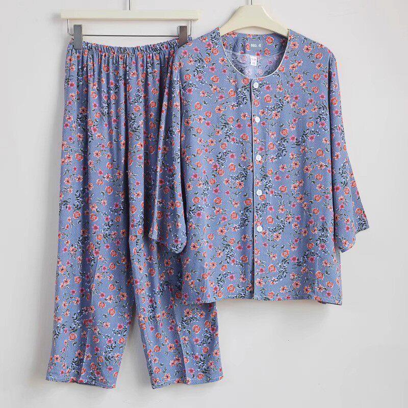奶奶的棉丝睡衣夏天的棉丝套装老年母亲的纽扣开衫薄家居服能穿吗