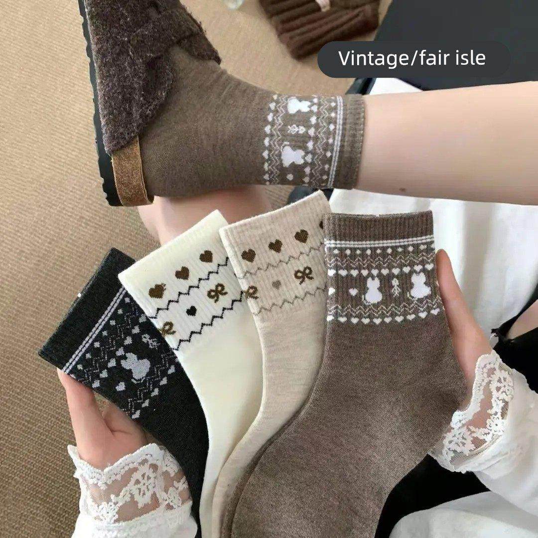 秋冬新款覆古民族风费尔岛袜子女士中筒袜ins风百搭堆堆袜潮流袜,女士内衣/男士内衣/家居服,中筒袜,淘宝优惠券,粉丝福利购,淘宝优惠卷