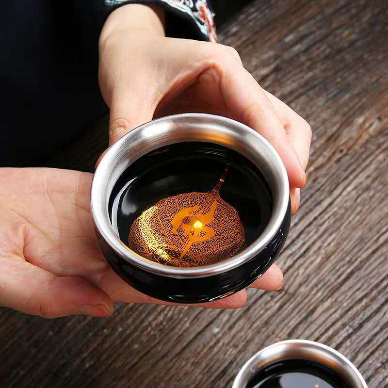 木叶天目盏景德镇鎏银主人杯