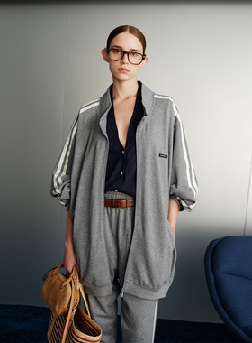 OIIORIRI 纯棉立领拉链条纹长袖多口袋运动外套女2026早春新款