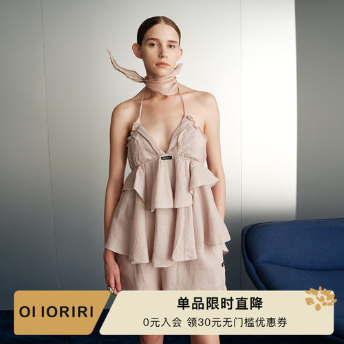 OIIORIRI亚麻蝴蝶边吊带背心