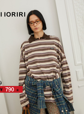 【5折福利款】OIIORIRI 廓形落肩袖条纹长袖T恤条纹内搭打底衫