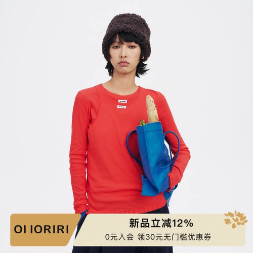 OIIORIRI花边圆领长袖T恤