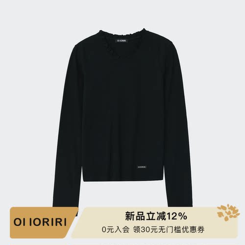 OIIORIRI花边V领长袖T恤