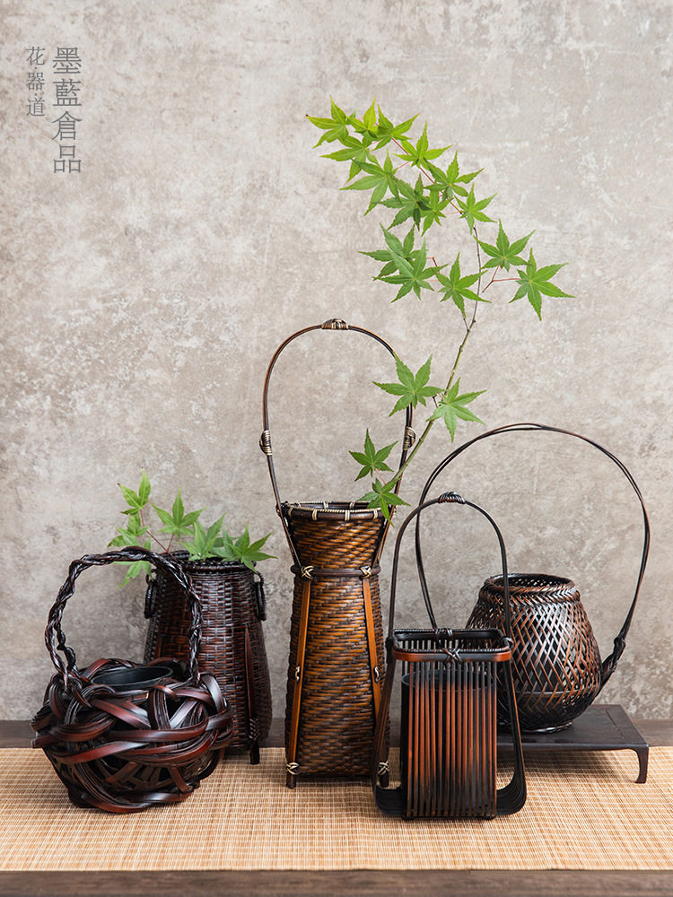 手工竹编小花篮禅意插花器