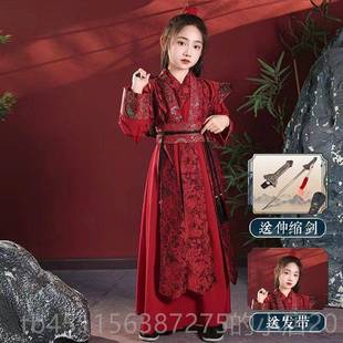 高档客儿童汉服女童花木服仙装侠女孩剑客飞鱼兰cos侠古装演出服