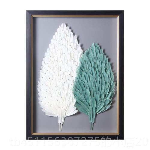 正品现代轻奢客工厅装画沙发背景墙挂画孔雀饰羽蓝毛画3D立体手实