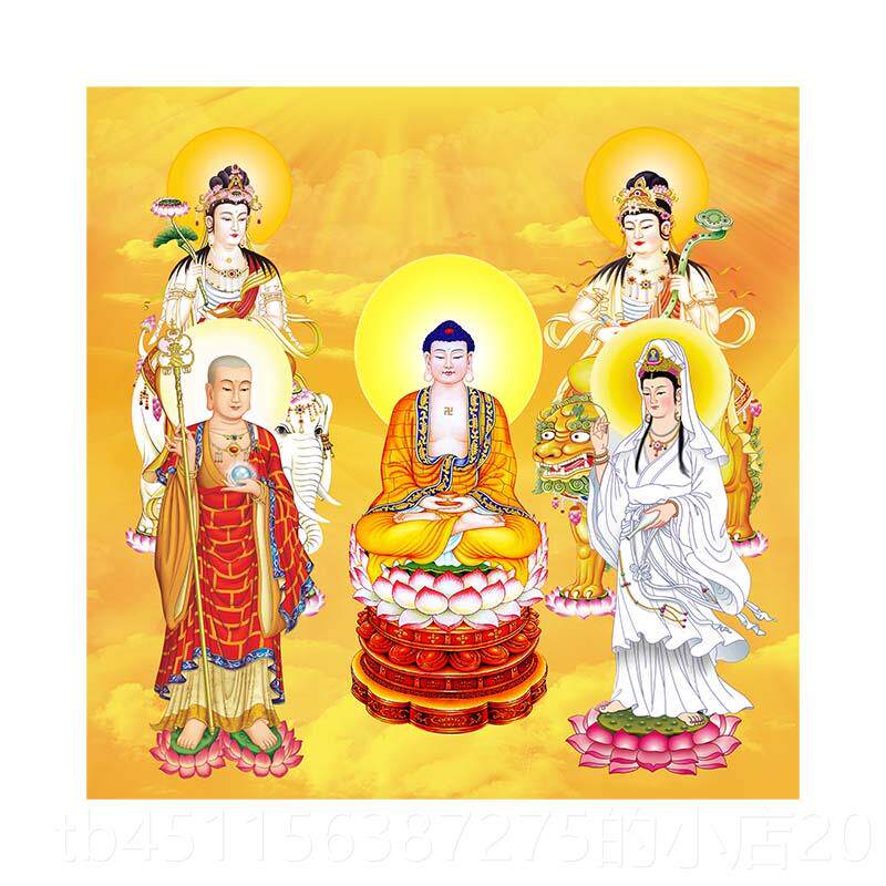 正品五圣像佛像挂画释尼迦牟佛、地藏菩萨、观文殊菩萨、普贤菩萨