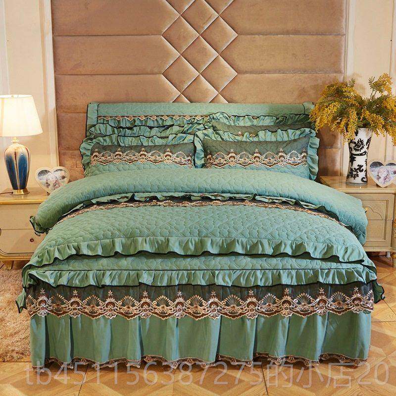 高档欧式夹蕾丝床裙四件套床上用品1.5m.8米4件套1厚床罩双人被加