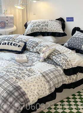 正品网赫本风in红s黑色花边小优全雅田园碎花床上四件套棉纯棉被