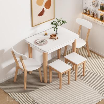正品木岩板折叠餐桌实椅椅组简合伸缩餐桌易小户型家用吃饭桌子省