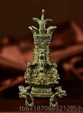 正品仿古春秋战厅汉莲方壶古朴典雅办公室装饰品摆件老货鹤古客玩