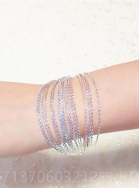 正品925纯银多层手镯女 宫西银饰开银手 环星口星图案日韩风