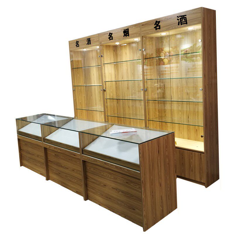 实木红酒柜展示柜白酒柜展示架超市烟柜茶叶柜陈列柜特产货架展柜