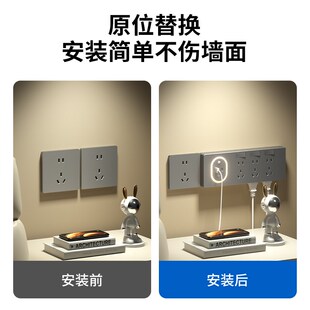 家用床头86型扩展插座带开关面板20W快充usb带led小夜灯充电排插