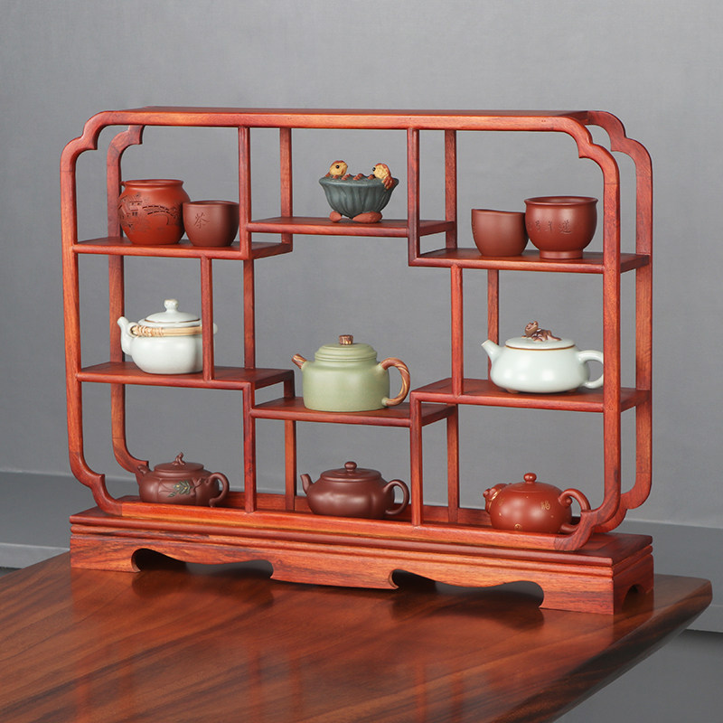 花梨木博古架桌面紫砂壶置物架茶具茶杯收纳架小多宝阁茶壶摆放架