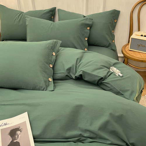 纯棉水洗棉床上四件套100全棉床品宿舍床单人三件套简约纯色被套