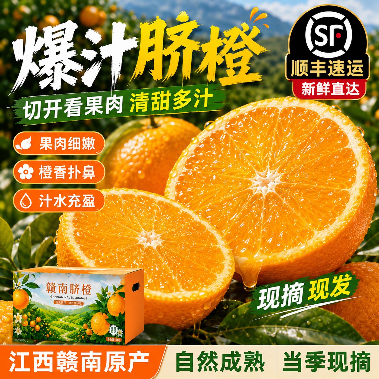 当季赣南脐橙10斤装江西赣州新鲜水果橙子整箱现摘产地直发顺丰