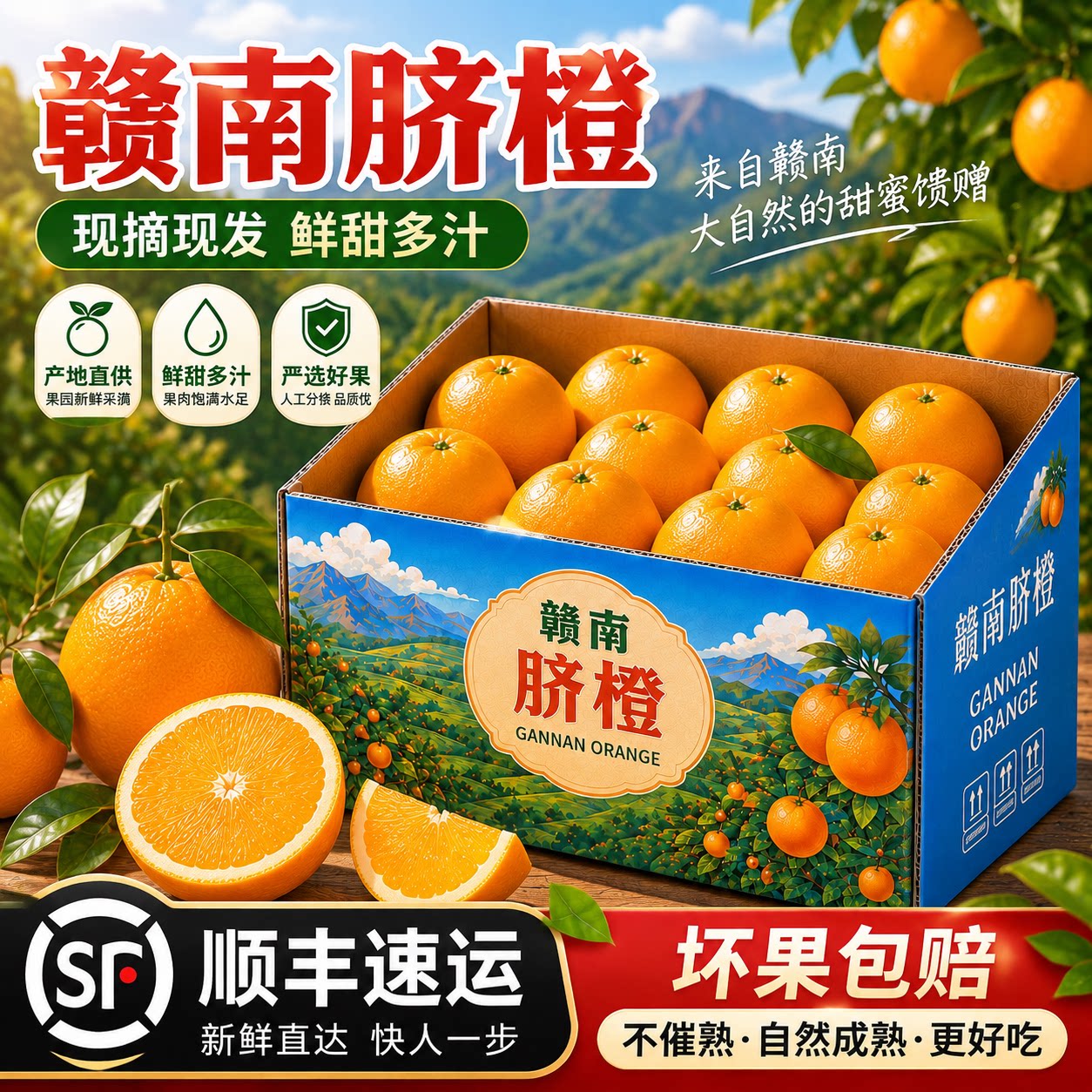 赣南脐橙10斤装江西赣州当季新鲜水果橙子整箱现摘产地直发顺丰