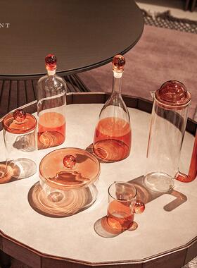 晶淳 简约现代橙色高硼硅实用六件套储物罐花瓶水壶水杯套装摆件