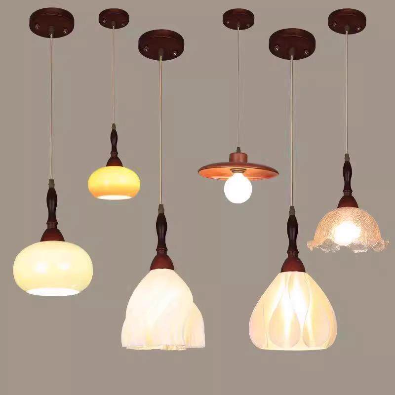 复古卧室床头吊灯玻璃吧台玄光中古风小吊灯侘寂风民宿吊绳灯具