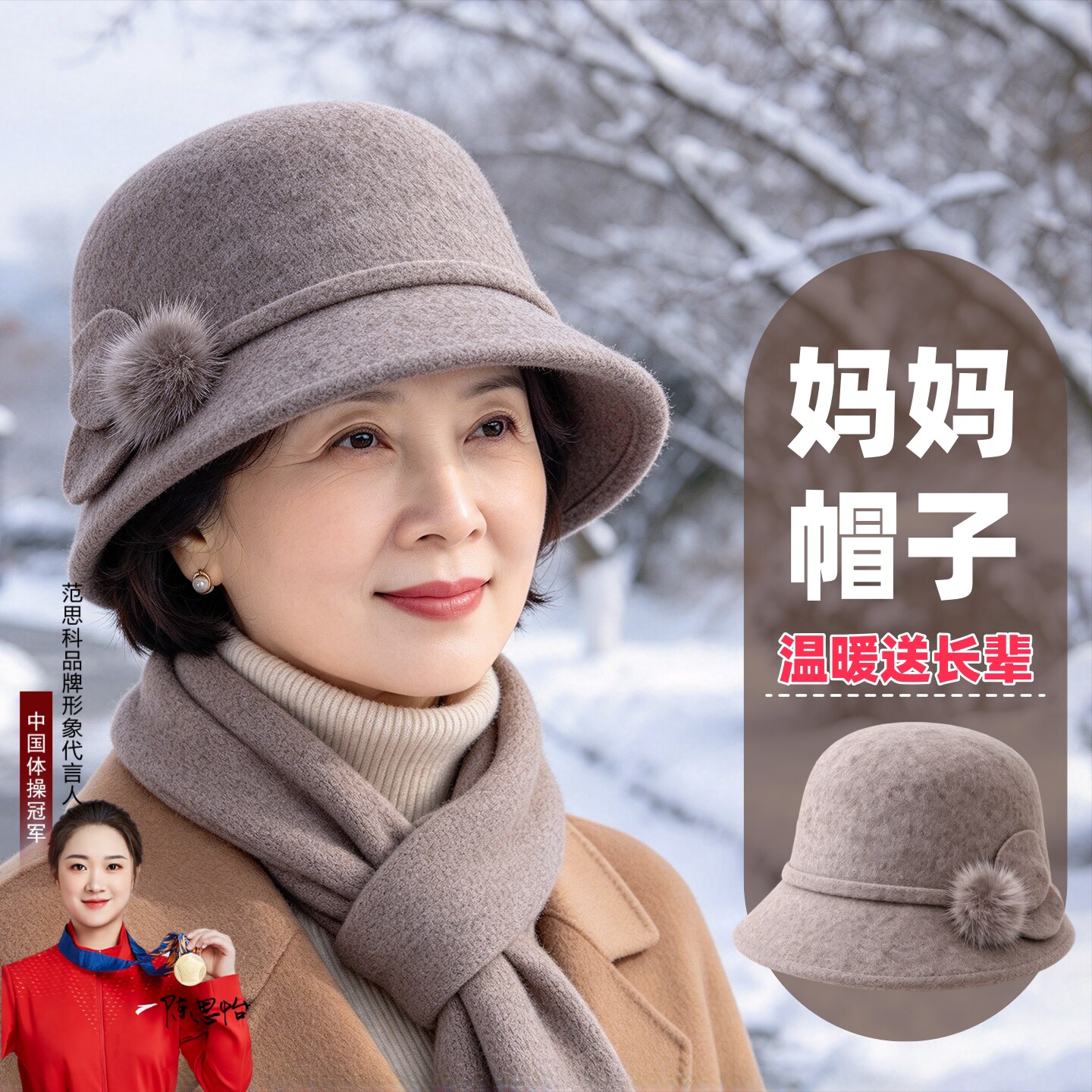 中老年人帽子女秋冬天妈妈羊毛呢盆帽防风保暖老人奶奶老太太礼帽