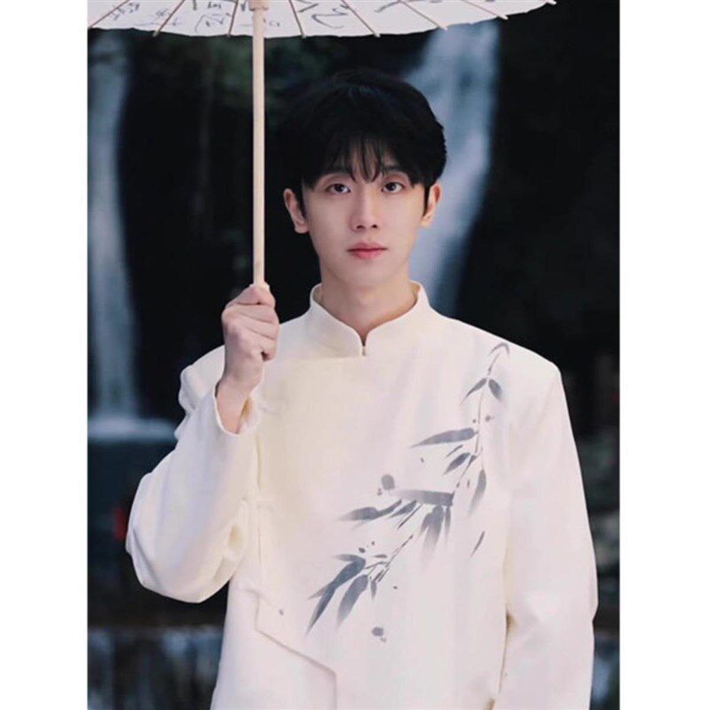 新中式男装白色垫肩西装男小众设计感高级西服中国风订婚男装外套