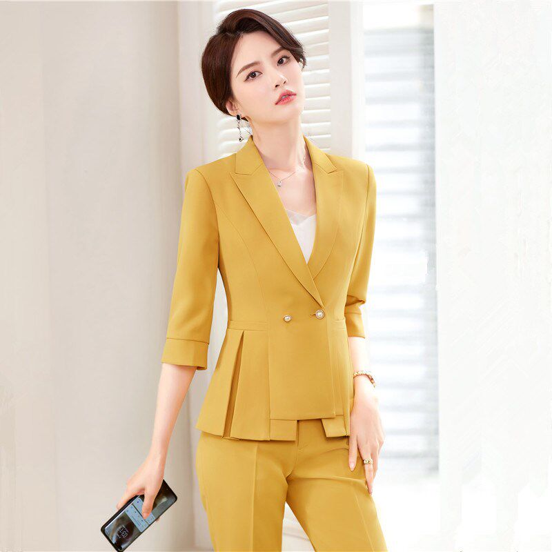 粉色西装外套女小个子时尚洋派职业套装西服橙色亮黄色女款上衣