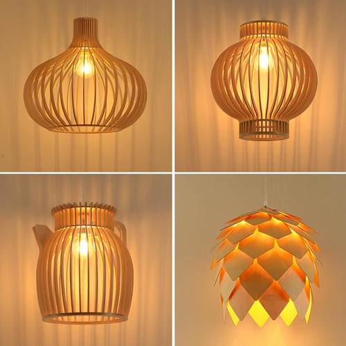 现代中式创意实木吊灯餐厅饭店日韩式木艺吊灯东南亚风格鸟笼吊灯