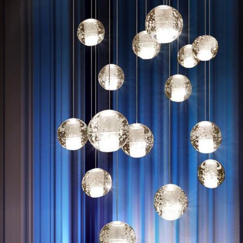 复式楼梯长吊灯北欧后现代简约别墅旋转楼梯创意个性餐厅水晶灯