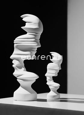 北欧简约创意抽象双向人脸雕塑摆件售楼部酒店前台家居玄关装饰品