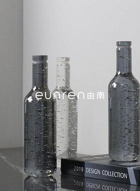 简约现代软装饰品透明酒瓶软装饰品花束插花瓶样板房间桌面摆件