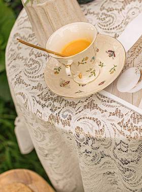 法式白餐色蕾丝桌感布轻IHM奢复古美式桌布方形茶几台布长盖巾c^