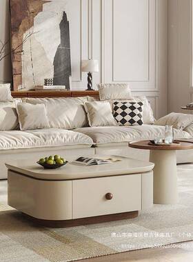 小型岩板茶几厅家用20XTH25新款客轻奢意式感形极户简奶油风方小