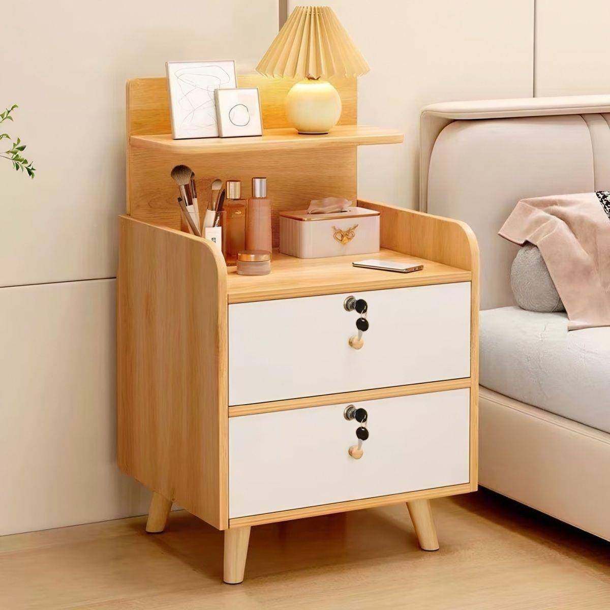 床头柜OOX带锁家用床边储物子纳柜柜卧床头置物架收简约现代床头