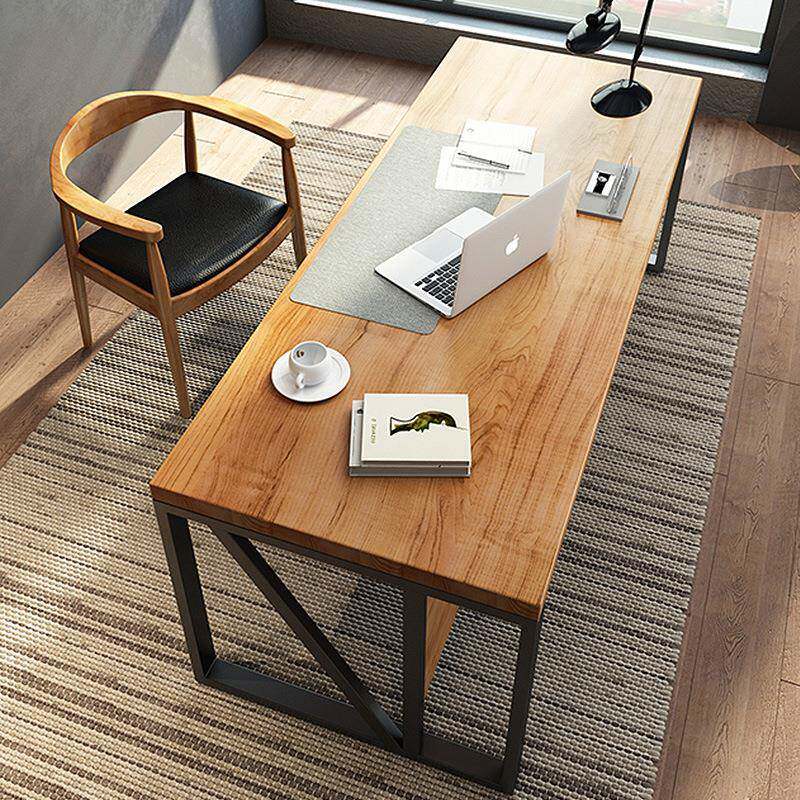 现椅简约实木办210107公桌组合办公室铁艺用台式电脑桌家书房写字