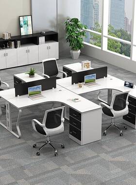 4/6办人位职员办公桌OIF简具约屏风作位员工电工脑桌椅组合公家卡