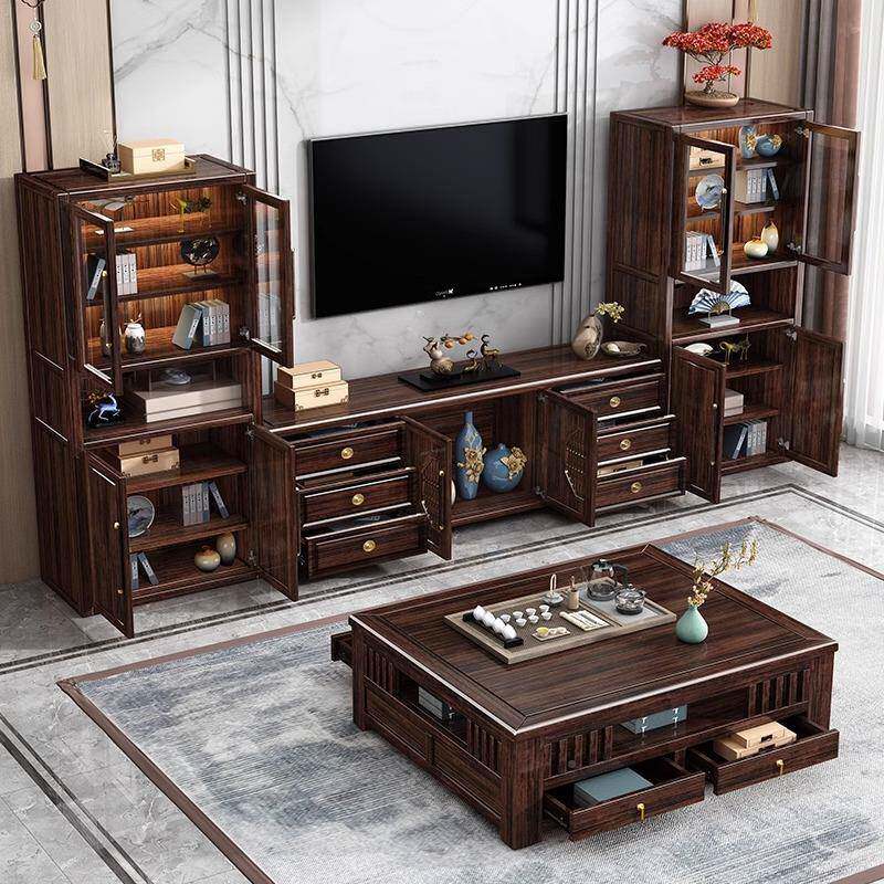 新式木电视柜茶几组金合紫檀木实客厅中靠墙展QSR示柜家用收纳储