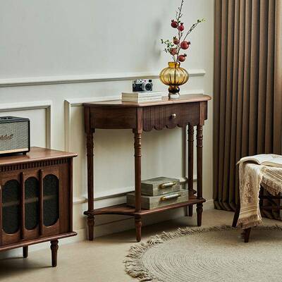 北风美黑胡桃木全实木中门古台玄关靠墙入户正对玄EJQ关台客厅玄