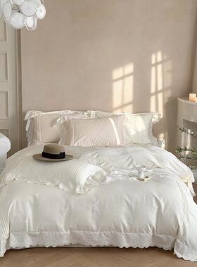 复古法式风1件00S棉天丝四套田园风印花褶用皱花边被套1.811m床上