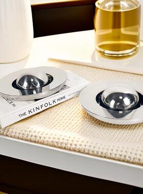 新款现HVG代轻奢形不锈室钢金属烟灰饰圆品办缸公酒店桌面装饰摆