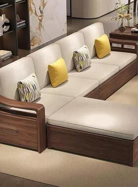 黑胡组桃木实木沙发新中式客冬夏型两用OEU大户合客厅实木储厅物