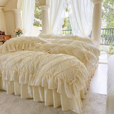 欧式纯棉00棉高公主风全床档上四件套1.8床双人1XFS床裙款网红床