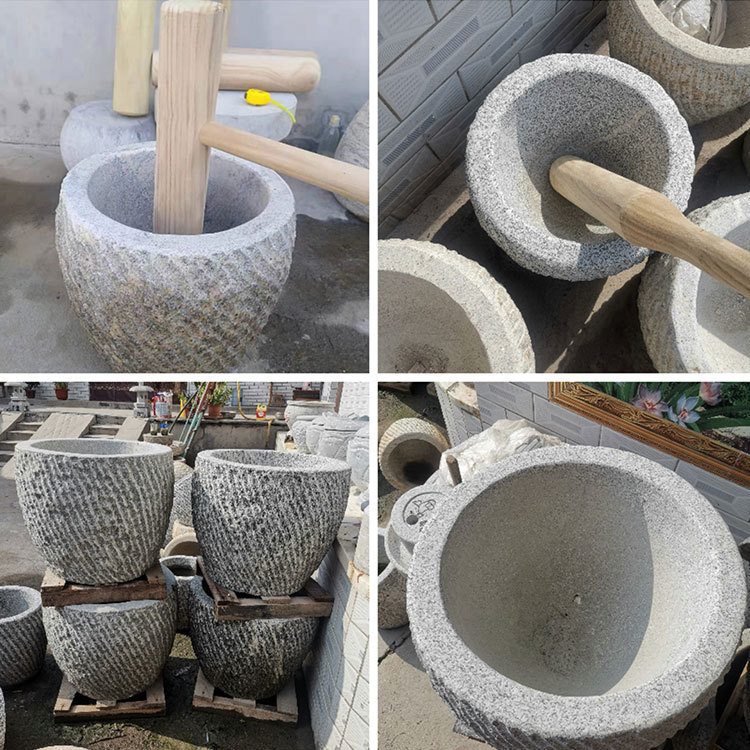 打糍粑石臼特大号打年糕木棰石器研磨器老物件石对窝木锤复古怀旧