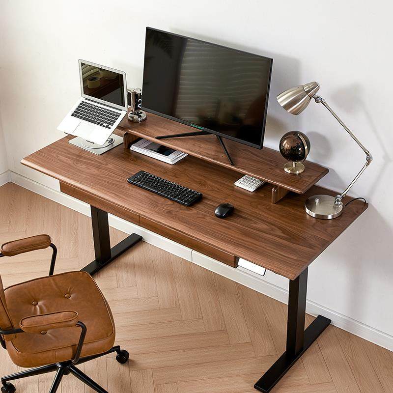 0A北美胡黑桃木电动能升降桌智实木电办公书桌站立605式电脑桌竞