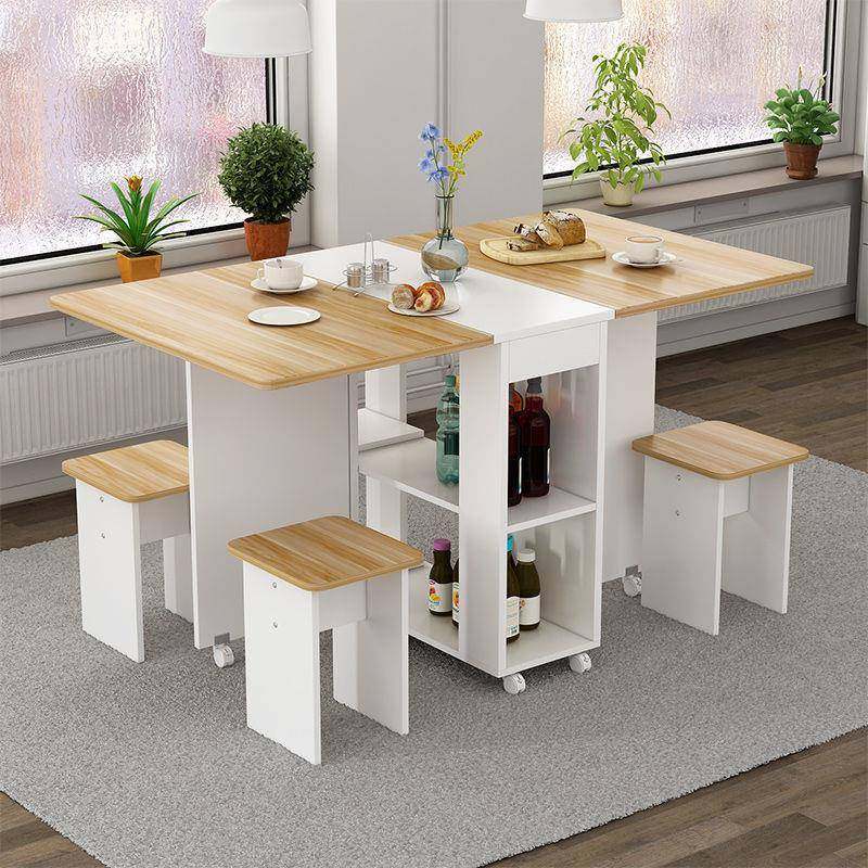 折叠桌家用小户型可移FDL动简易多功能形伸缩餐桌椅组合桌长方吃